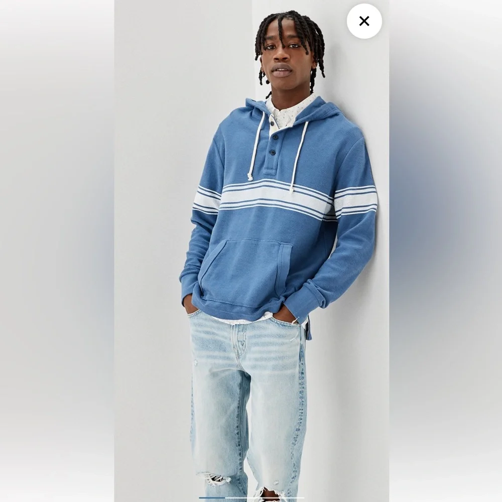 NWT American Eagle Blue Bonfire Fleece Baja Hoodie - Picture 1 of 16